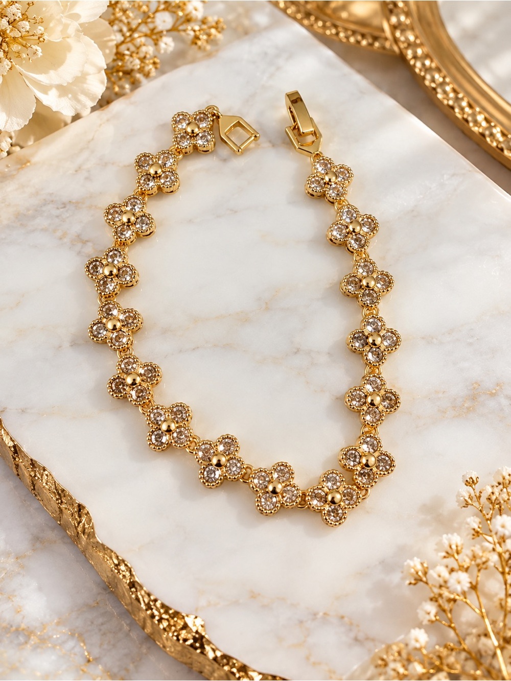 14k Gold Plated Clover Tennis Bracelet